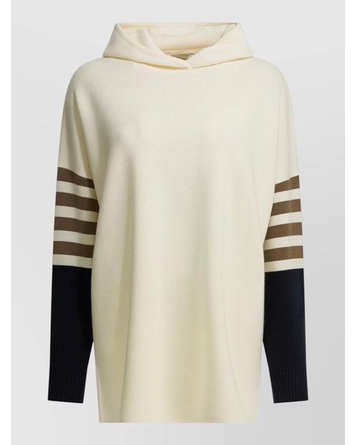 Max Mara Natural Virgin Wool Sweater Hood Striped Sleeves