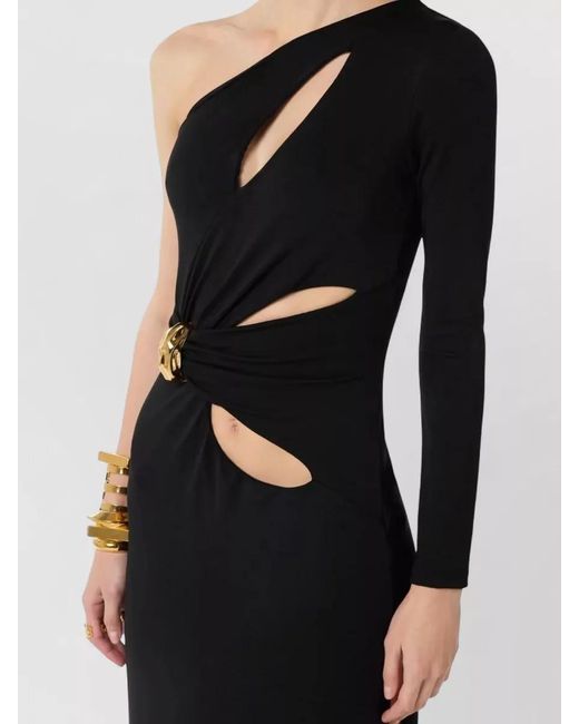 Elisabetta Franchi Black One Shoulder Fitted Gown Cut Out Waist