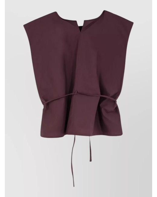Alysi Purple Cotton Top Tie Waist Round Neck