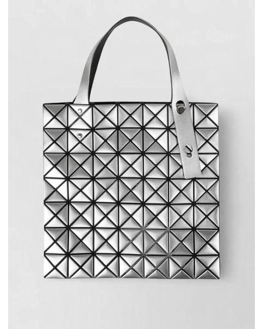 Issey Miyake White Tote Bag Metallic Finish Structured Geometric Design Top Handles