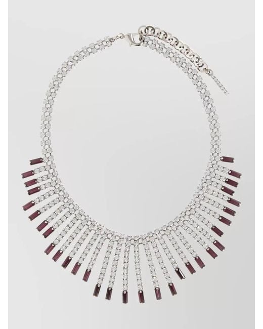 Alessandra Rich White Metal Necklace Rhinestone Detail Adjustable Length