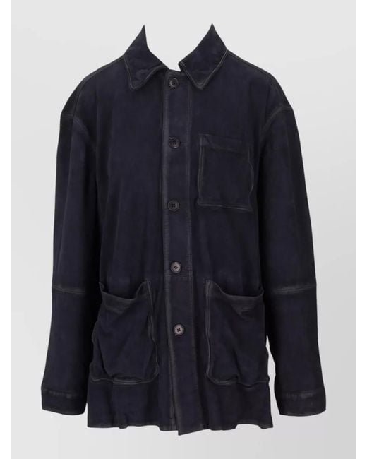 P.A.R.O.S.H. Blue Long Sleeve Collared Jacket Front And Chest Pockets