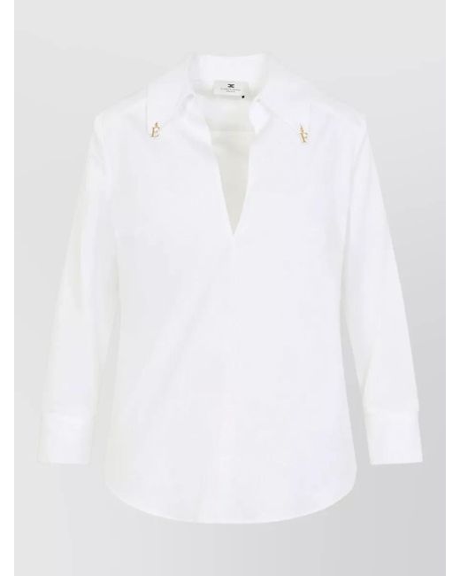 Elisabetta Franchi White Poplin Shirt Long Sleeves Curved Hem