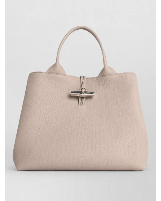 Longchamp Natural Roseau L Handle Leather Tote Bag
