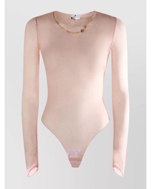 Elisabetta Franchi White Sheer Fabric Long Sleeve Jumpsuits Thong Bottom
