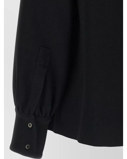 Alberto Biani Black Tie Neck Blouse Long Sleeves V Neckline