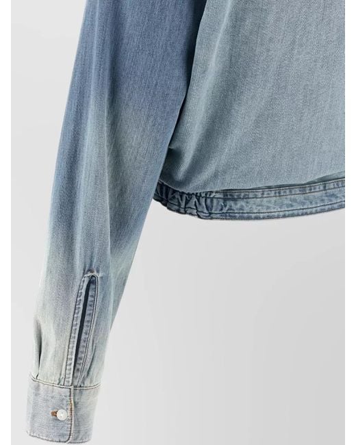 R13 Blue Cropped Denim Shirt Long Sleeves Pockets