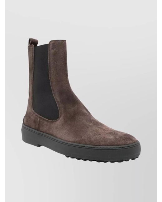 Tod's Brown Suede Ankle Boots Featuring Elastic Panels