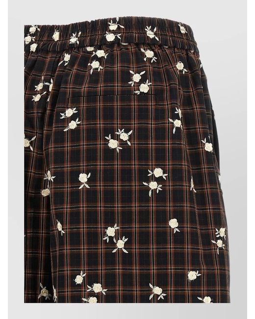 Ganni Black Flower Check Loose Fit Bermuda Shorts