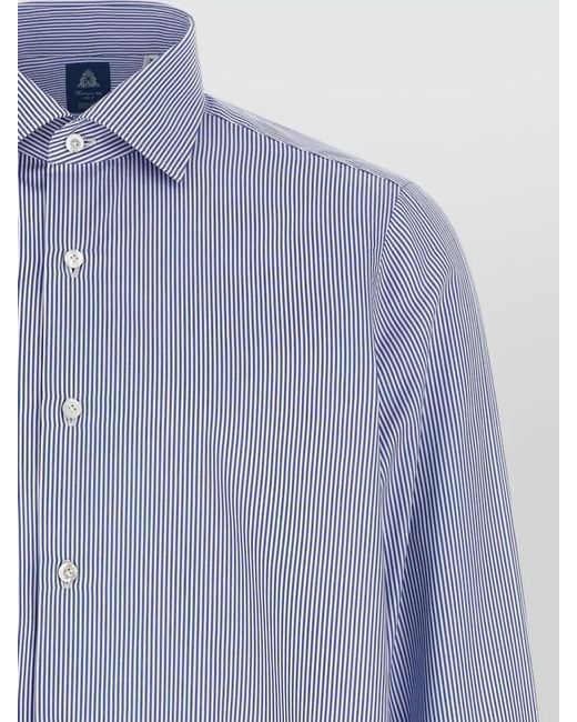 Finamore 1925 Blue Napoli Stripe Shirt Button Down Collar for men