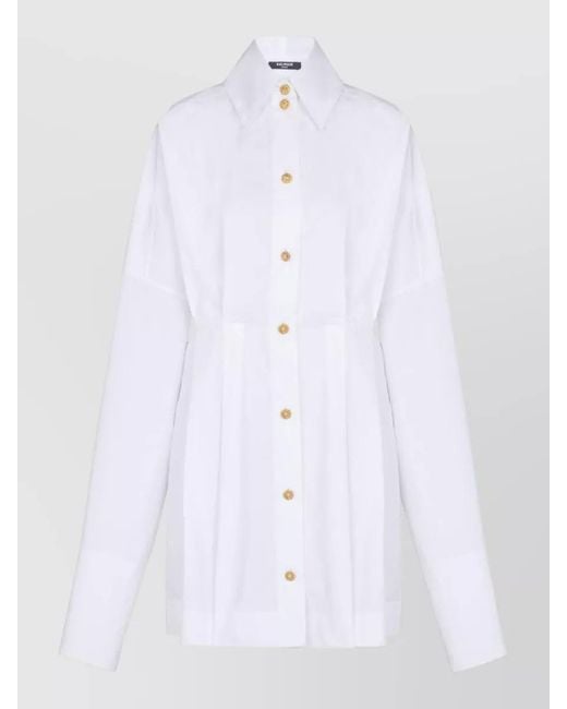 Balmain White Cotton Long-Sleeve Poplin Mini Dress