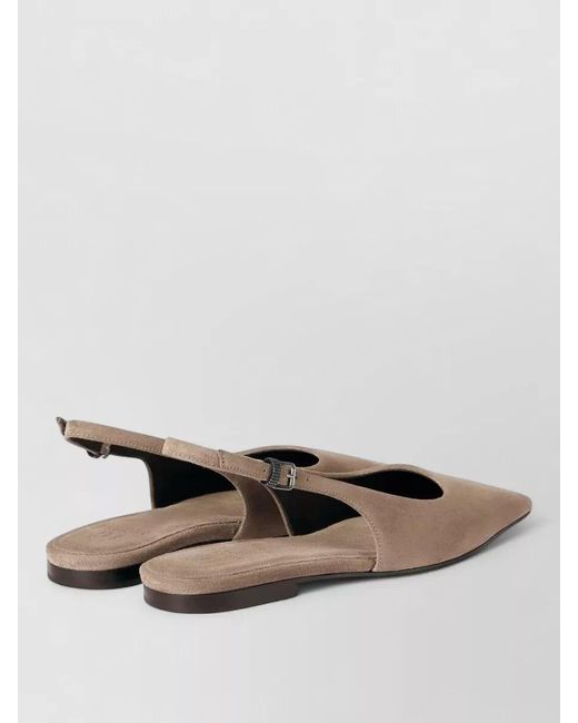 Brunello Cucinelli Natural Leather Embellished Slingback Ballerina Shoes