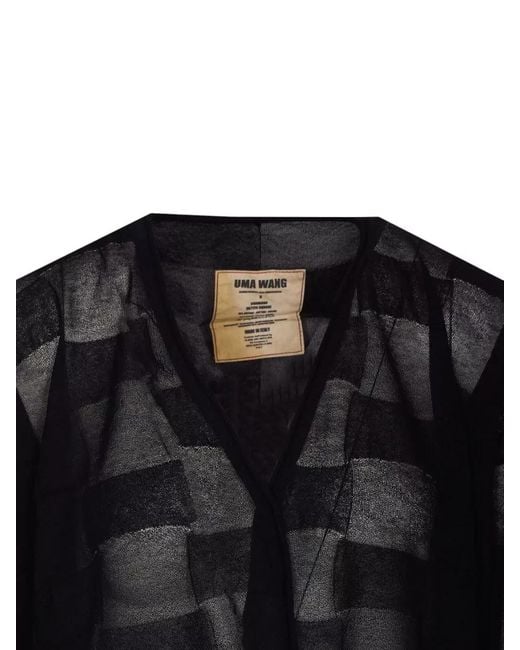 Uma Wang Black Checkered Cardigan Sheer Knit V Neck
