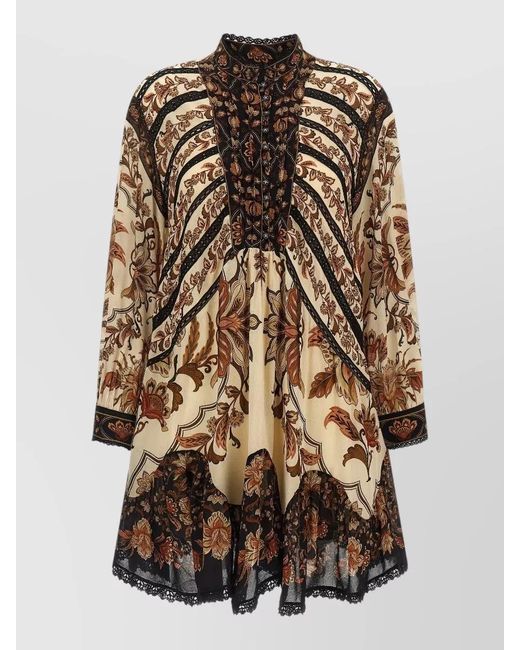Farm Rio Multicolor Garden Lace Midi Dress High Neck Buttons