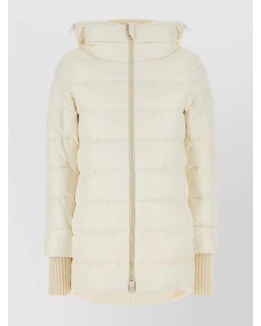 Herno Natural Long Hooded Padded Quilted Down Jacket