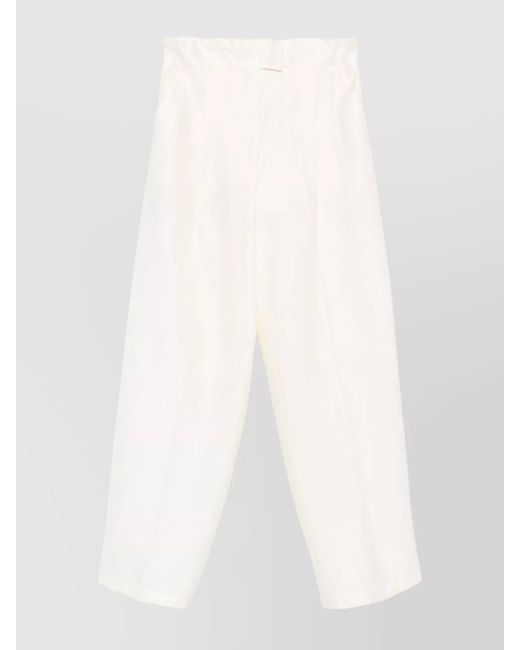 Max Mara White High-Waisted Wide Leg Trousers With Back Pockets