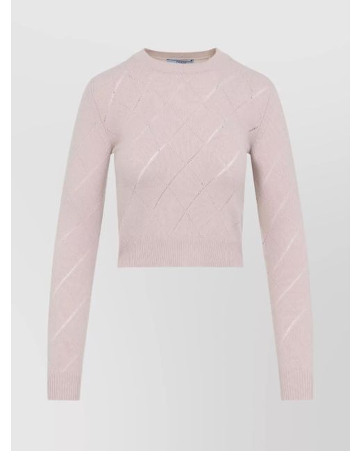Prada Pink Cashmere Cropped Perforated Diamond Knit Jumper