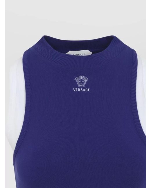 Versace Blue Vintage Beach Dress Contrast Trim Sleeveless