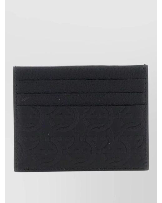 Ferragamo Black Gancini Leather Compact Card Holder for men
