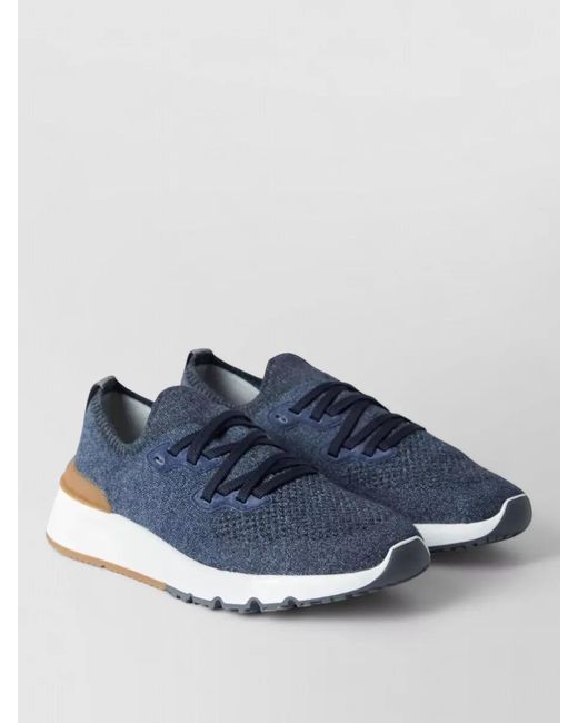 Brunello Cucinelli Blue Cotton Knit Low-Top Sneakers for men