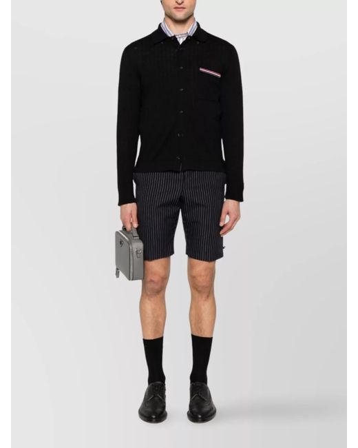 Thom Browne Black Virgin Wool Ribbed Cardigan for men