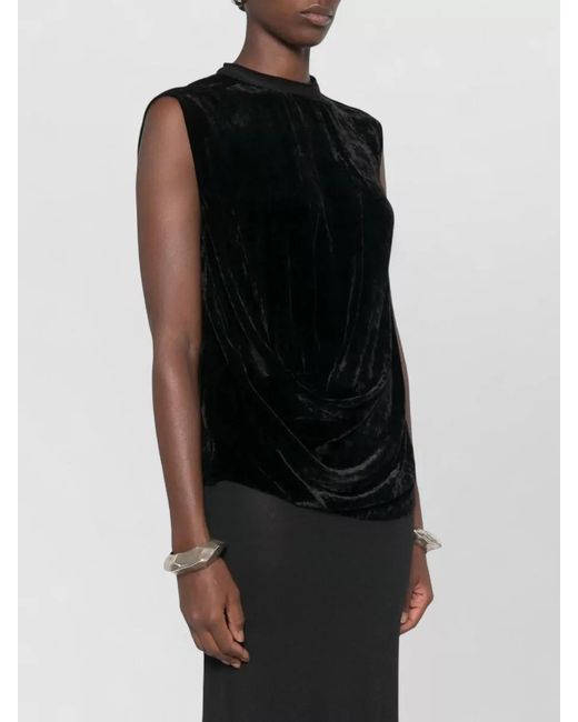 Rick Owens Black Velvet Long Dress High Neck Draped