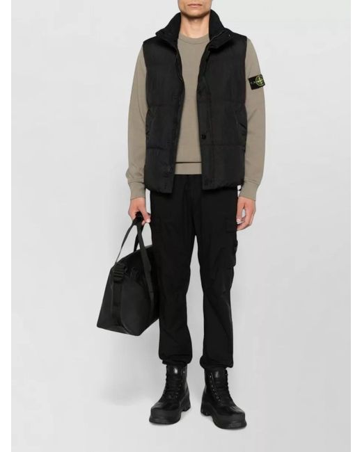 Stone Island Black High Neck Quilted Sleeveless Coat Vest for men