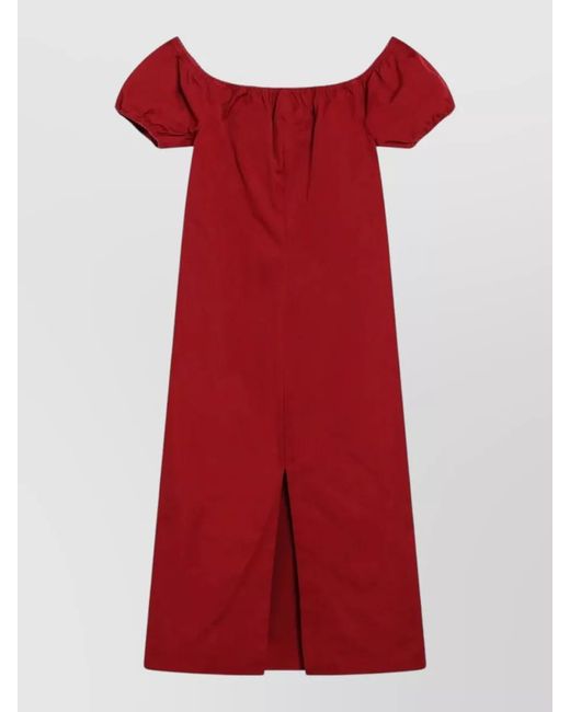 Miu Miu Red Off Shoulder Dress Front Slit Puff Sleeves