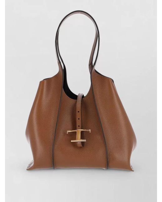 Tod's Brown Bucket Bag Shopper Metal Hardware Top Handle
