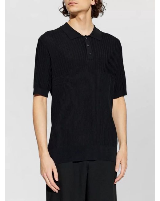 Golden Goose Deluxe Brand Black Ribbed Knit Polo Shirt for men