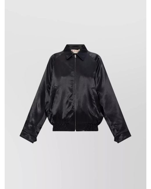 Marni Blue Satin Bomber Jacket Embroidered Back