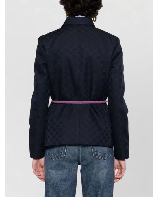 Gucci Blue Checkered Jacket Collared Neck Front Pockets