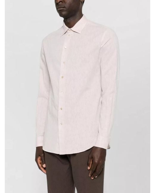 Emporio Armani Pink Linen Blend Shirt Button Collar Cuffs for men