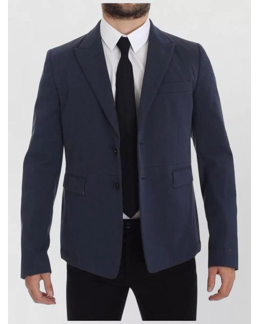 Dolce & Gabbana Blue Cotton Single-Breasted Blazer for men