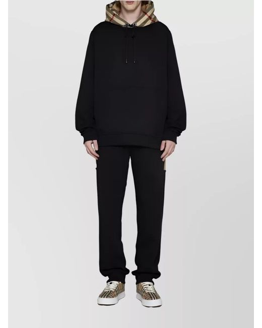 Burberry Blue Cotton Check Hood Hoodie for men
