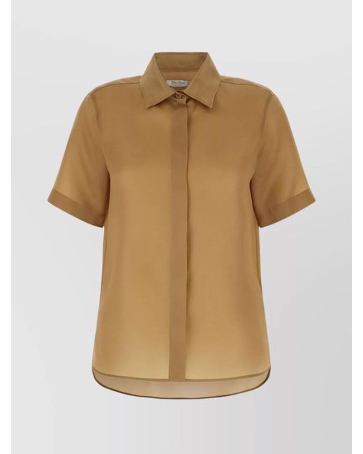 Max Mara Natural Silk Shirt With Pointed Collar And Rounded Hemline