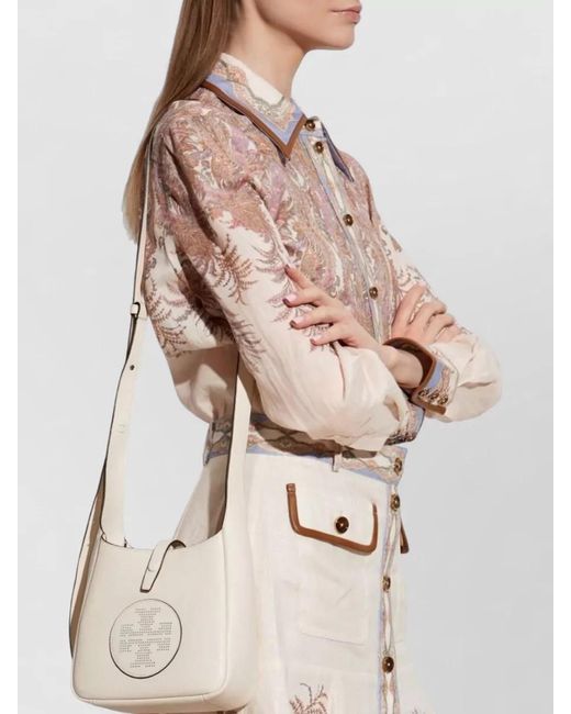 Tory Burch Natural Shoulder Bag Nylon Detailing Silk Construction Strap