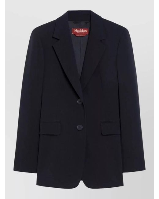 Max Mara Blue Tailored Jacket Linz Notched Lapels Buttons