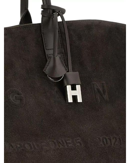 Hogan Black Tote Bag Contrast Trim Suede Texture
