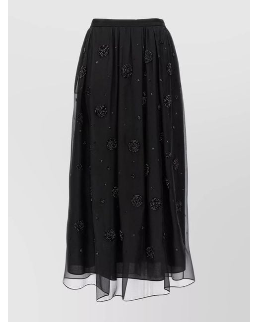 Max Mara Black Silk High-Rise Midi Skirt