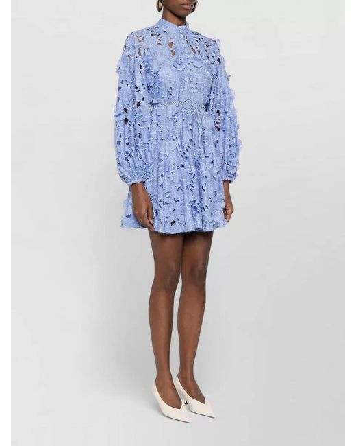 Zimmermann Blue Patience Long Sleeve Lace Belted Mini Dress