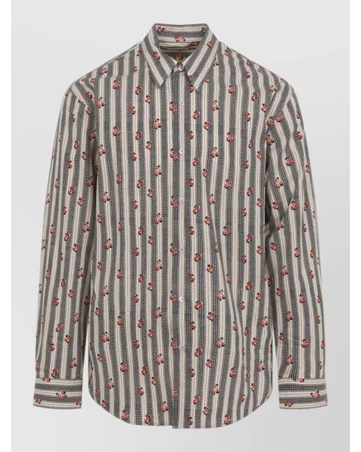 Dries Van Noten Multicolor Caper Striped Floral Cotton Shirt for men