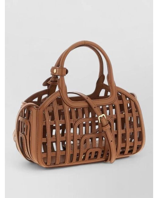 Miu Miu Brown Nappa Leather Shoulder Bag Basket Design
