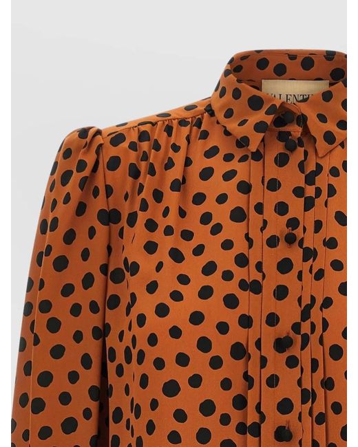Valentino Garavani Brown Silk Polka-Dot Long-Sleeve Blouse