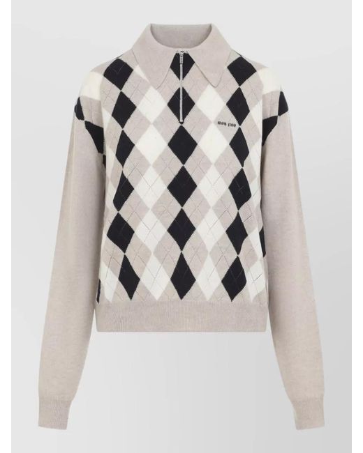 Miu Miu Natural Collared Sweater Long Sleeves Regular Fit
