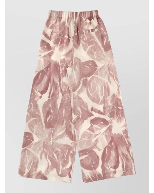 Alysi Pink Silk Pants Wide Leg Floral Pattern