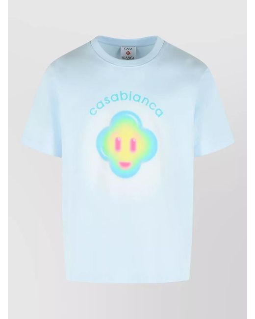 Casablanca Blue Graphic Print Crew Neck Cotton T-Shirt for men