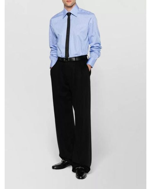 Tom Ford Blue Cotton Shirt Vertical Stripe Tailored Fit for men