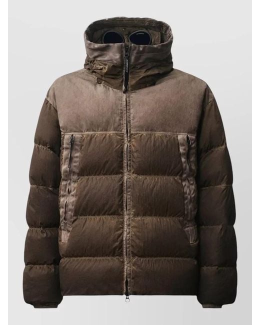 C P Company Brown Hooded Jacket High Collar Goggle Detail for men
