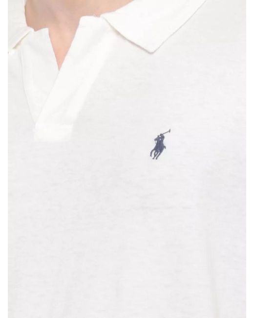 Ralph Lauren White Long Sleeve Polo Shirt Cotton Linen for men